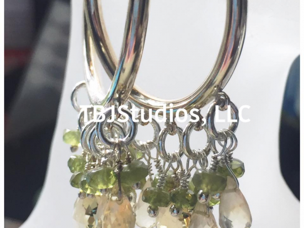 Hoop Earrings Citrine Lemon Quartz Vesuvianite Sterling Silver