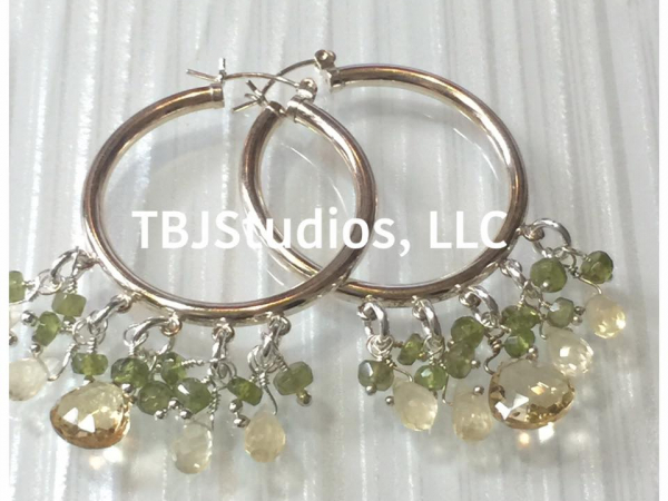 Hoop Earrings Citrine Lemon Quartz Vesuvianite Sterling Silver