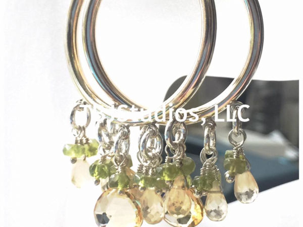 Hoop Earrings Citrine Lemon Quartz Vesuvianite Sterling Silver
