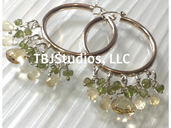 Hoop Earrings Citrine Lemon Quartz Vesuvianite Sterling Silver
