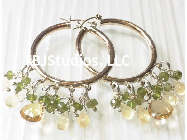 Hoop Earrings Citrine Lemon Quartz Vesuvianite Sterling Silver