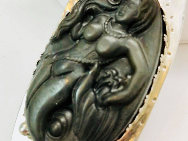 Mermaid Carved Brown Agate Stone Necklace Argentium Silver