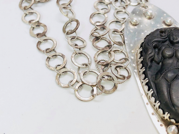 Mermaid Carved Brown Agate Stone Necklace Argentium Silver