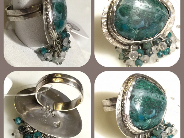 Chrysocolla Sterling Silver Gemstone Fringe Size 8.5