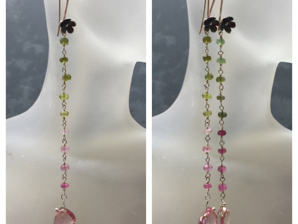 EARRINGS PINK GREEN TOURMALINE STERLING SILVER WRAPPED LUXE JEWELRY
