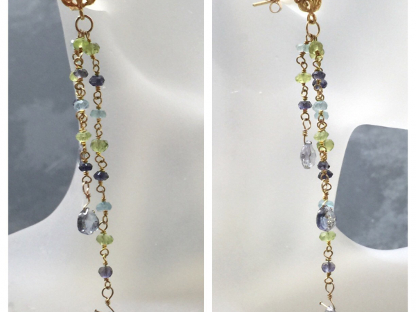 BRIOLETTES PERIDOT APATITE IOLITE 14K GF FRINGE