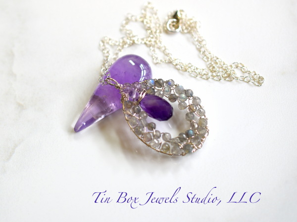Labradorite & Amethyst Necklace Handmade Circle of Love