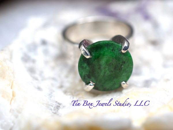 Natural Emerald & Sterling Silver Handcrafted Ring Size 7.75