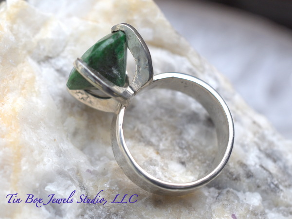 Natural Emerald & Sterling Silver Handcrafted Ring Size 7.75