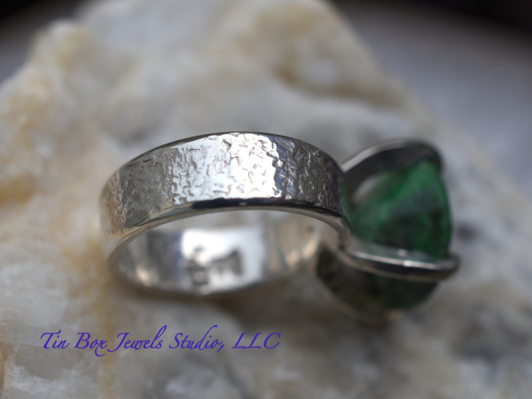 Natural Emerald & Sterling Silver Handcrafted Ring Size 7.75
