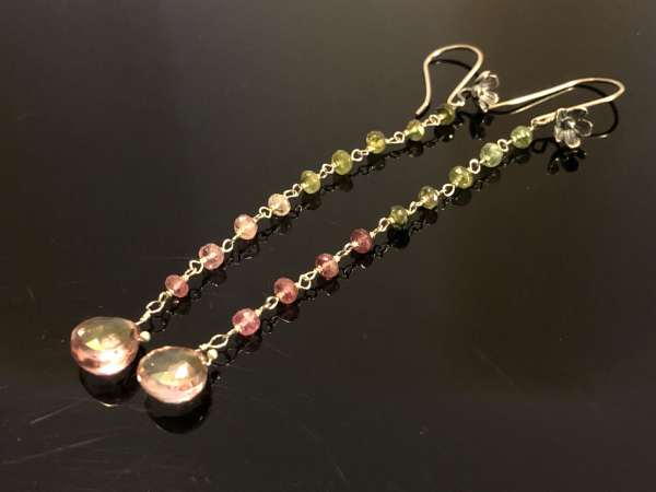 EARRINGS PINK GREEN TOURMALINE STERLING SILVER WRAPPED LUXE JEWELRY