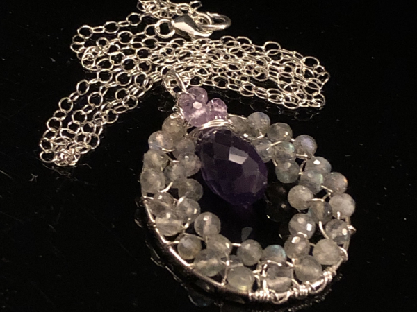 Labradorite & Amethyst Necklace Handmade Circle of Love