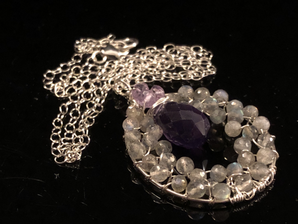 Labradorite & Amethyst Necklace Handmade Circle of Love