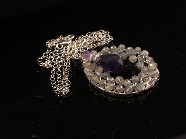Labradorite & Amethyst Necklace Handmade Circle of Love