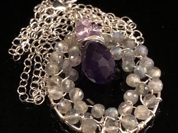 Labradorite & Amethyst Necklace Handmade Circle of Love
