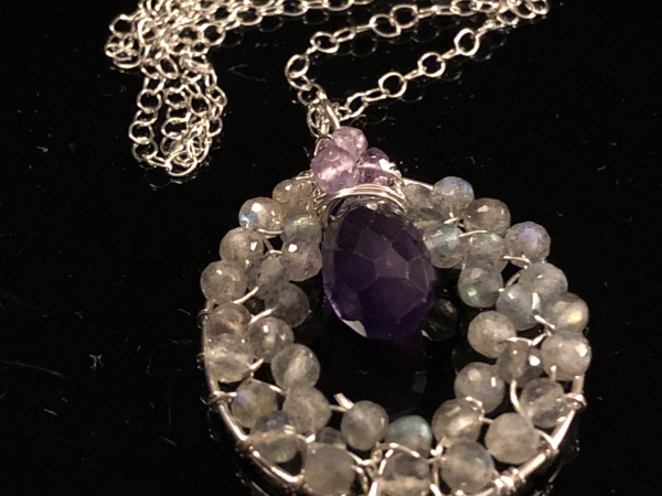 Labradorite & Amethyst Necklace Handmade Circle of Love