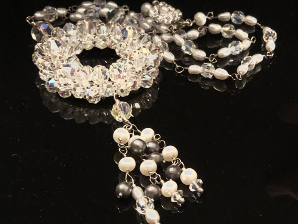 Vintage Dreams Crystals Freshwater Pearls Wedding Statement Necklace