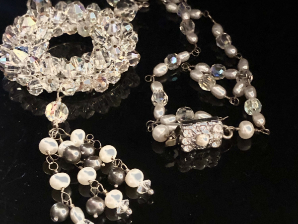 Vintage Dreams Crystals Freshwater Pearls Wedding Statement Necklace