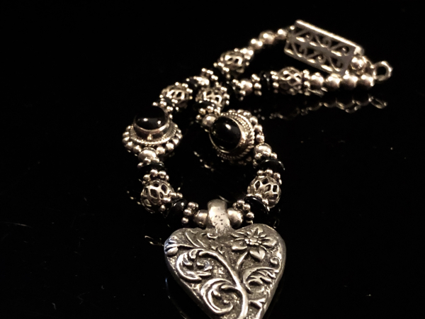 Pursuit of Happiness Heart Bracelet Sterling Silver Onyx & Pewter