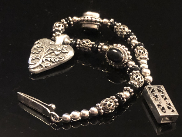 Pursuit of Happiness Heart Bracelet Sterling Silver Onyx & Pewter