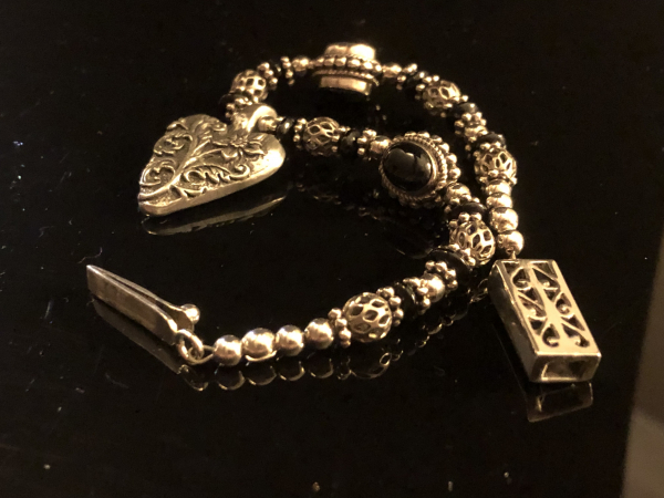 Pursuit of Happiness Heart Bracelet Sterling Silver Onyx & Pewter