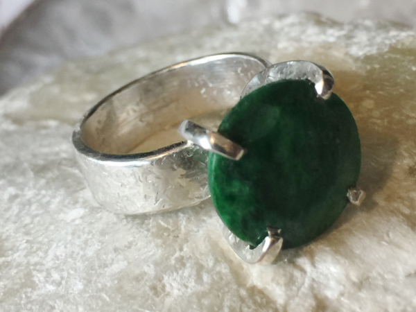 Natural Emerald & Sterling Silver Handcrafted Ring Size 7.75