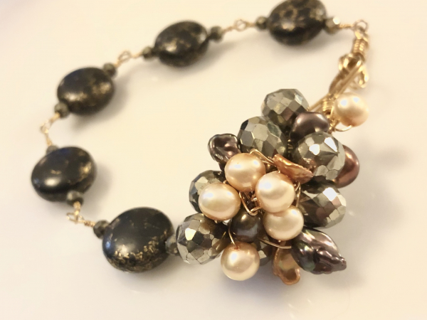 Love You Forever, Freshwater Pearl, Pyrite, Black Turquoise Handmade Artisan