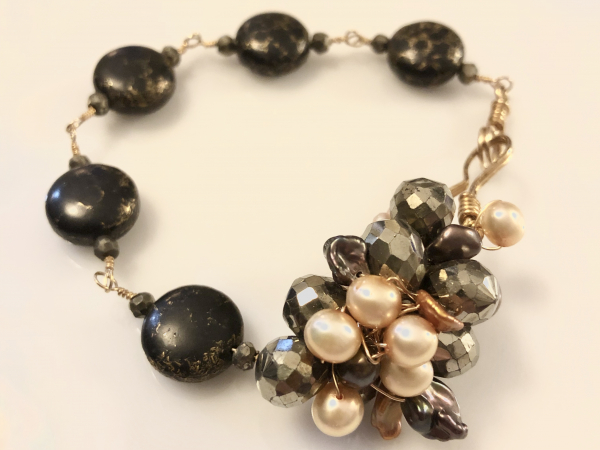 Love You Forever, Freshwater Pearl, Pyrite, Black Turquoise Handmade Artisan