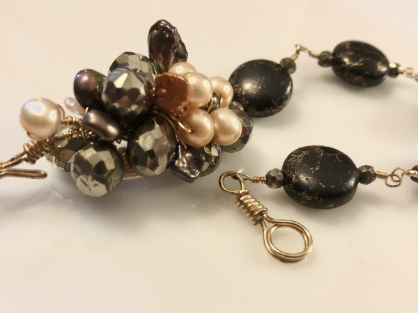 Love You Forever, Freshwater Pearl, Pyrite, Black Turquoise Handmade Artisan