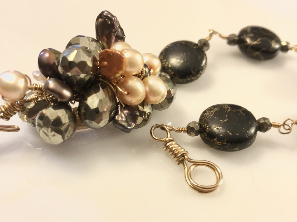 Love You Forever, Freshwater Pearl, Pyrite, Black Turquoise Handmade Artisan