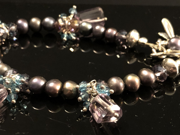 Dragonfly Freshwater Pearls, Amethyst, Sterling Silver, Crystals