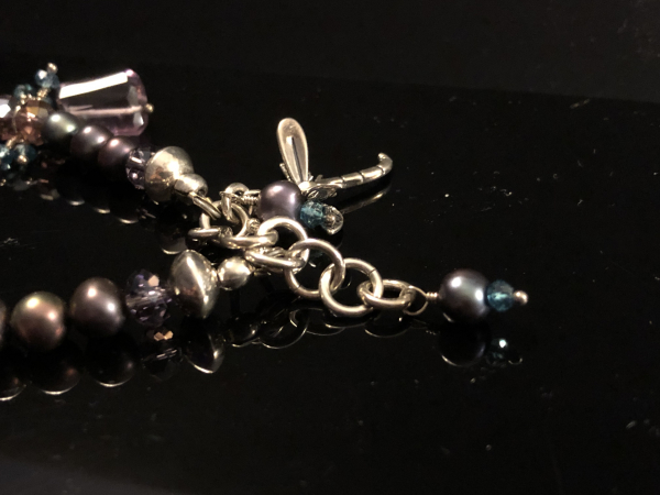 Dragonfly Freshwater Pearls, Amethyst, Sterling Silver, Crystals