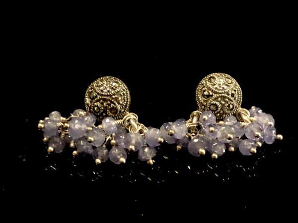 Tanzinite & Marcasite Sterling Silver Posts