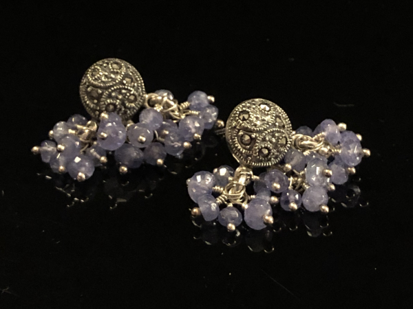 Tanzinite & Marcasite Sterling Silver Posts