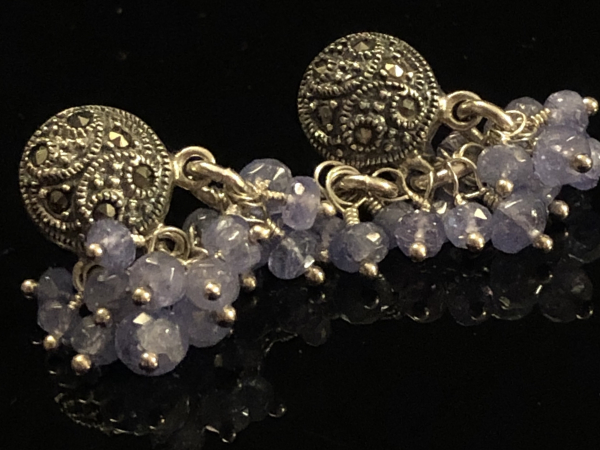 Tanzinite & Marcasite Sterling Silver Posts
