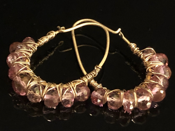 Pink Topaz Hoop Earrings