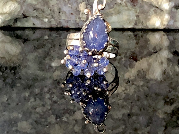 Tanzanite Peacock Sterling & Fine Silver Ring Size US 9.5