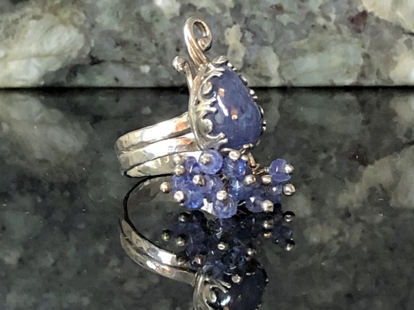 Tanzanite Peacock Sterling & Fine Silver Ring Size US 9.5