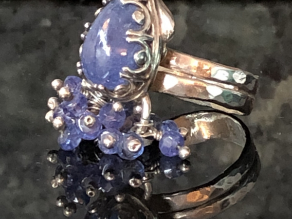 Tanzanite Peacock Sterling & Fine Silver Ring Size US 9.5