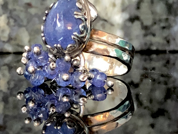 Tanzanite Peacock Sterling & Fine Silver Ring Size US 9.5