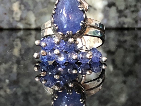 Tanzanite Peacock Sterling & Fine Silver Ring Size US 9.5