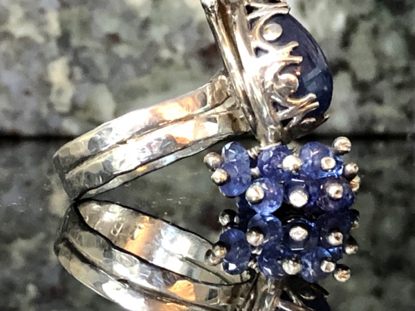 Tanzanite Peacock Sterling & Fine Silver Ring Size US 9.5