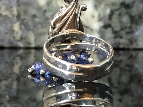 Tanzanite Peacock Sterling & Fine Silver Ring Size US 9.5