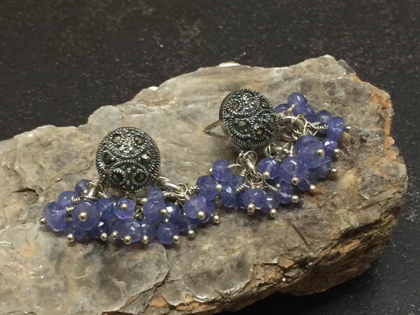 Tanzinite & Marcasite Sterling Silver Posts