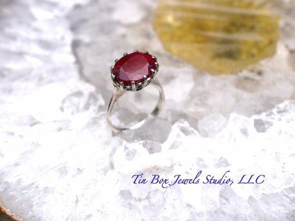 Natural Ruby Red & Sterling Silver Handcrafted Ring Size 5.5