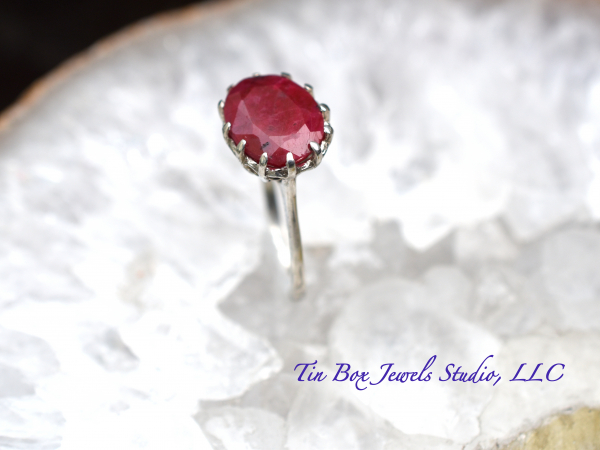 Natural Ruby Red & Sterling Silver Handcrafted Ring Size 5.5