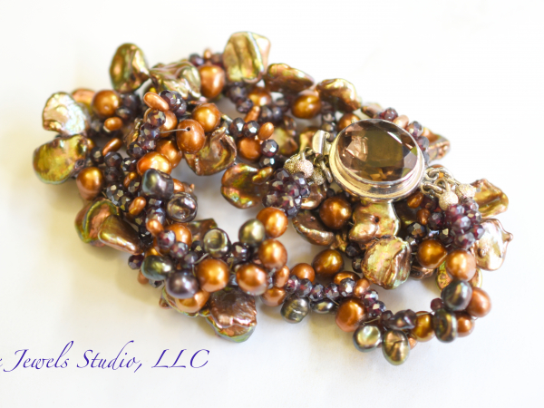 Topaz Freshwater Pearls Garnets Cluster Statement Necklace