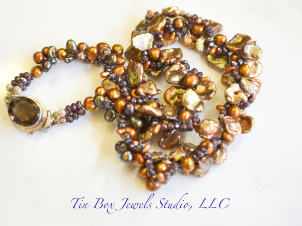 Topaz Freshwater Pearls Garnets Cluster Statement Necklace
