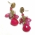 Fuchsia Pink Chalcedony & Pink and Rainbow Moonstone Dangle Earrings