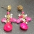 Fuchsia Pink Chalcedony & Pink and Rainbow Moonstone Dangle Earrings
